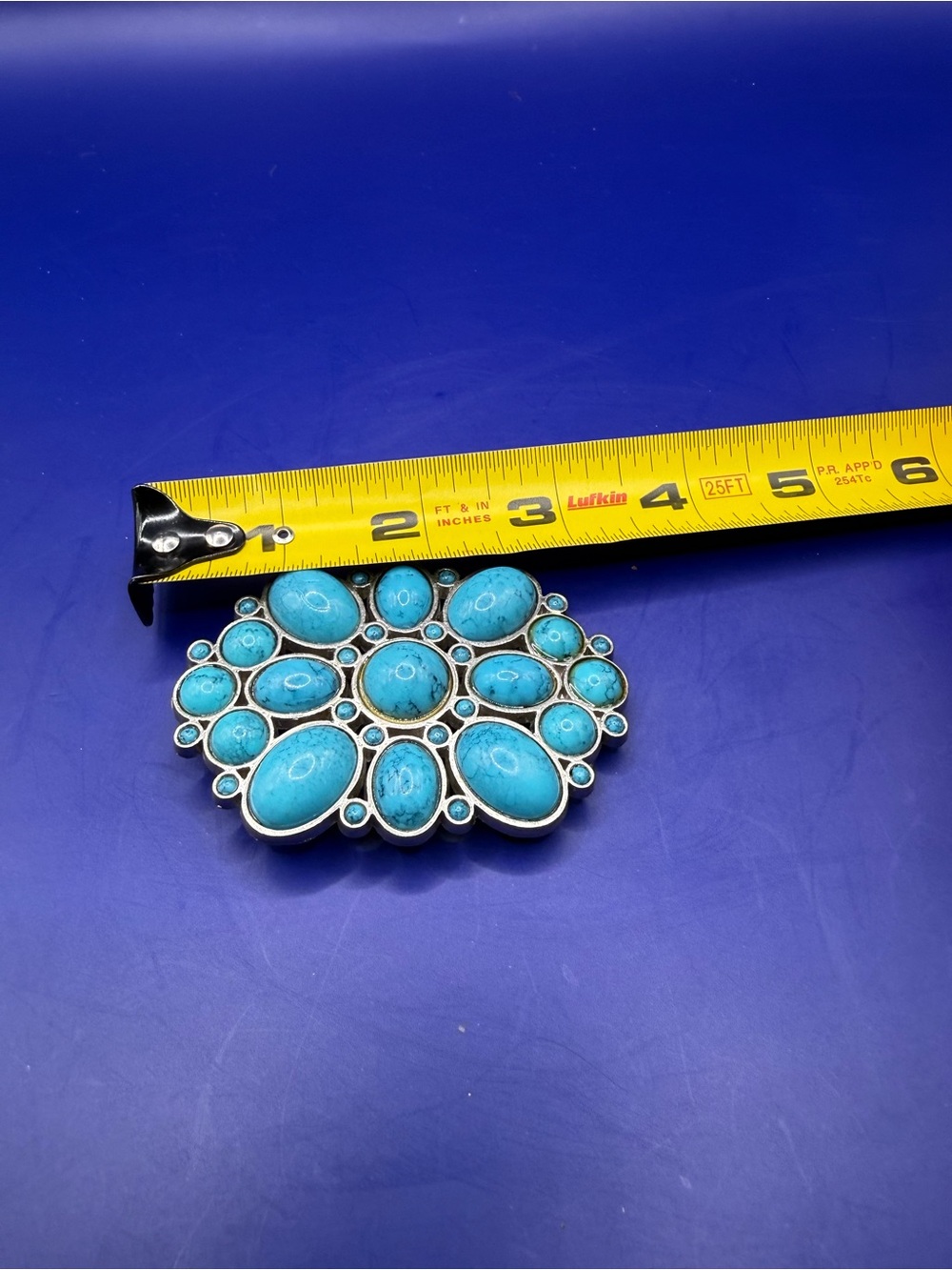 Western Turquoise Cluster Belt Buckle - Faux Turquoise Oval Cabochons - Picture 5 of 5